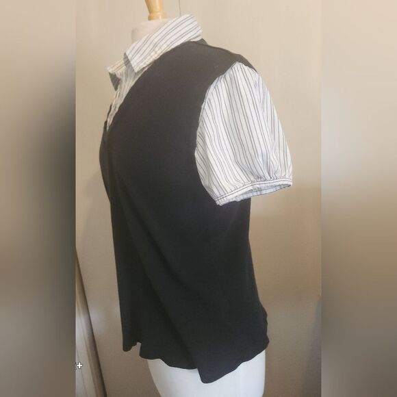 Croft & Barrow combination gray & white stripe short sleeve top with black vest - Picture 5 of 10